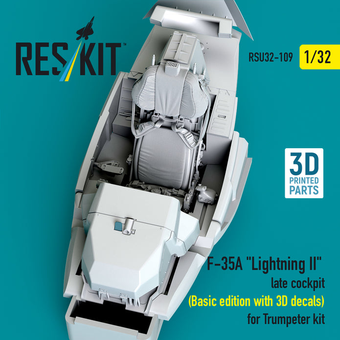 F-35A Lightning II late cockpit (Basic edition with 3D decals) for Trumpeter kit (3D Printed) Scale 1:32 ResKit RSU32-0109