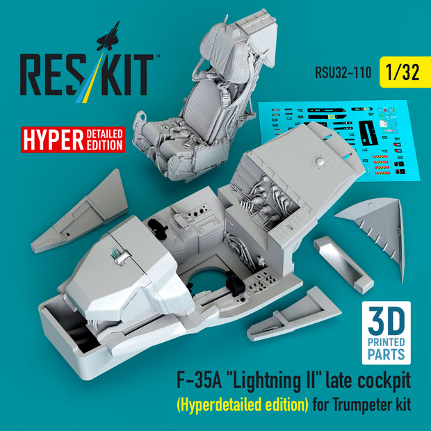 F-35A Lightning II late cockpit (Hyperdetailed edition) for Trumpeter kit (3D Printed) Scale 1:32 ResKit RSU32-0110