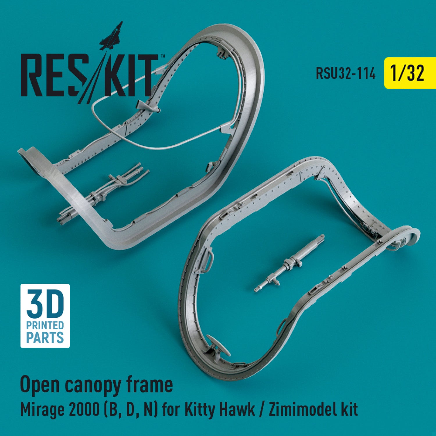 Open Canopy frame Dassault Mirage 2000 (B,D,N) for Kitty Hawk / Zimimodel kit (3D Printed) Scale 1:32 ResKit RSU32-0114