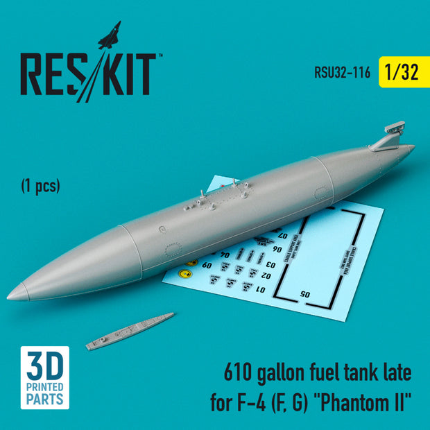 610 Gallon Fuel Tank late for McDonnell Douglas F-4 (F, G) Phantom II (3D Printing) Scale 1:32 ResKit RSU32-0116 for Aircraft Model Kit