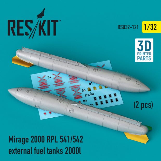 Dassault Mirage 2000 RPL 541/542 External Fuel Tanks 2000lt (2 pcs) (3D Printing) Scale 1:32 ResKit RSU32-0121 for Aircraft Model Kit