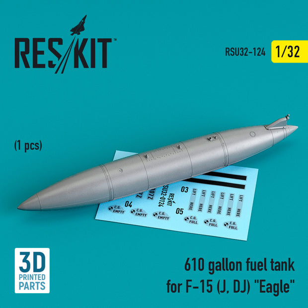 610 Gallon Fuel Tank for F-15 (J, DJ) Eagle (3D printing) Scale 1:32 ResKit RSU32-0124 for Aircraft Model Kit