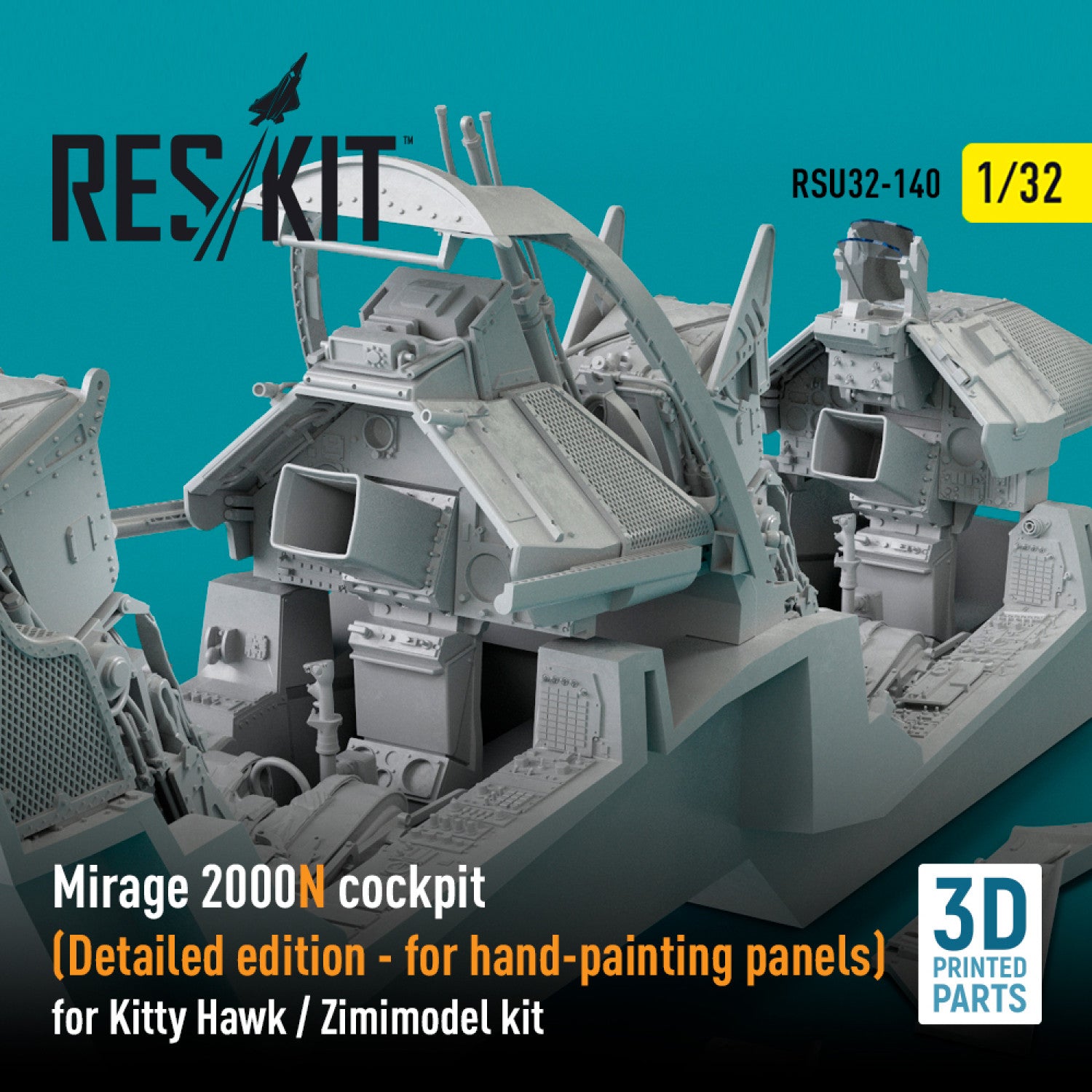 Dassault Mirage 2000N Cockpit (Detailed edition) for Kitty Hawk / Zimimodel kit (3D Printed) Scale 1:32 ResKit RSU32-0140