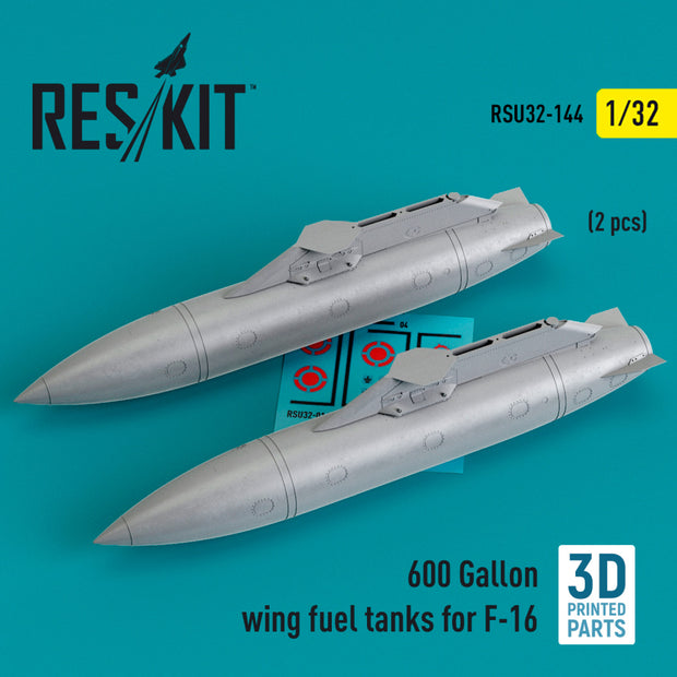 600 Gallon wing Fuel Tanks for General Dynamics F-16 (2 pcs) (3D Printed) Scale 1:32 ResKit RSU32-0144 for Aircraft Model Kit