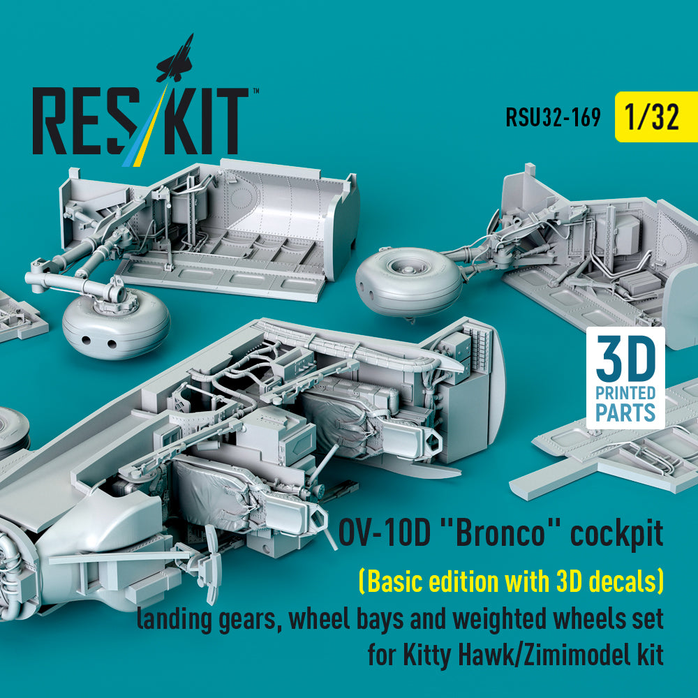North American OV-10D Bronco Cockpit (Basic edition with 3D Decals) Landing Gears, Wheel Bays and weighted Wheels set for Kitty Hawk/Zimimodel kit (3D Printed) Scale 1:32 ResKit RSU32-0169 for Aircraft Model Kit