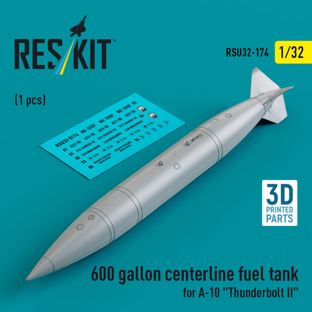 600 Gallon Centerline Fuel Tank for Fairchild Republic A-10 Thunderbolt II (1 pcs) (3D Printed) Scale 1:32 ResKit RSU32-0174 for Aircraft Model Kit