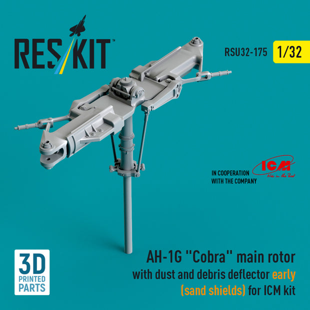 Bell AH-1G Cobra Main Rotor with dust and debris deflector (sand shields) early version for ICM kit (3D Printed) Scale 1:32 ResKit RSU32-0175 for Helicopters Model Kit