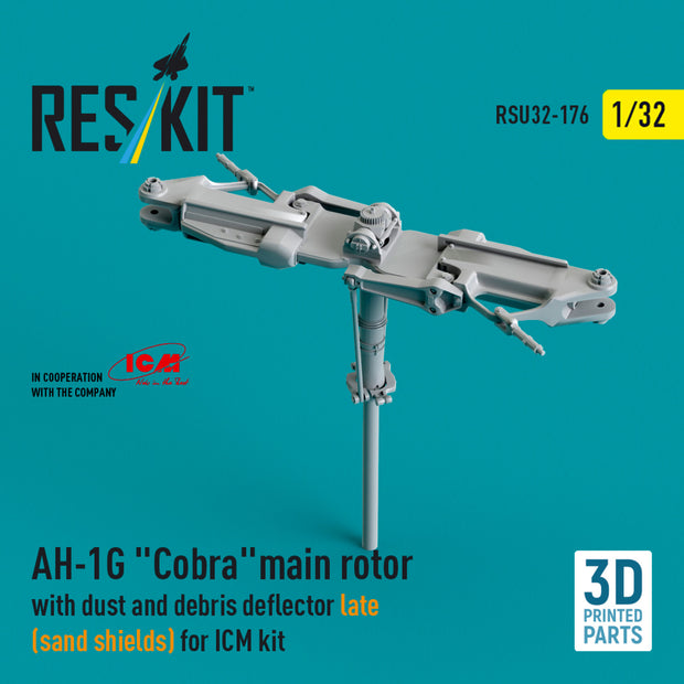 Bell AH-1G Cobra Main Rotor with dust and debris deflector (sand shields) late version for ICM kit (3D Printed) Scale 1:32 ResKit RSU32-0176 for Helicopters Model Kit