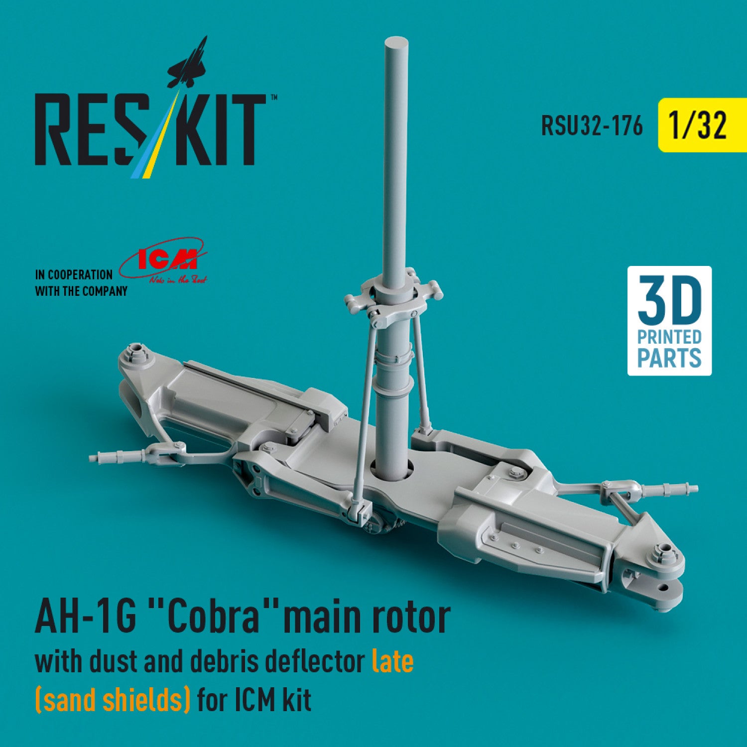 Bell AH-1G Cobra Main Rotor with dust and debris deflector (sand shields) late version for ICM kit (3D Printed) Scale 1:32 ResKit RSU32-0176 for Helicopters Model Kit