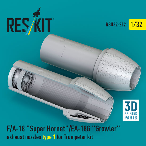 F/A-18 Super Hornet/EA-18G Growler exhaust nozzles type 1 for Trumpeter kit (3D Printed) Scale 1:32 ResKit RSU32-0212