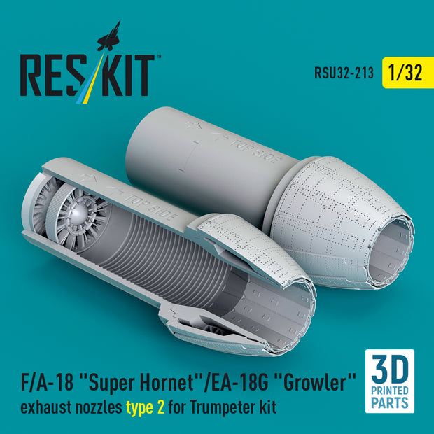 F/A-18 Super Hornet/EA-18G Growler exhaust nozzles type 2 for Trumpeter kit (3D Printed) Scale 1:32 ResKit RSU32-0213