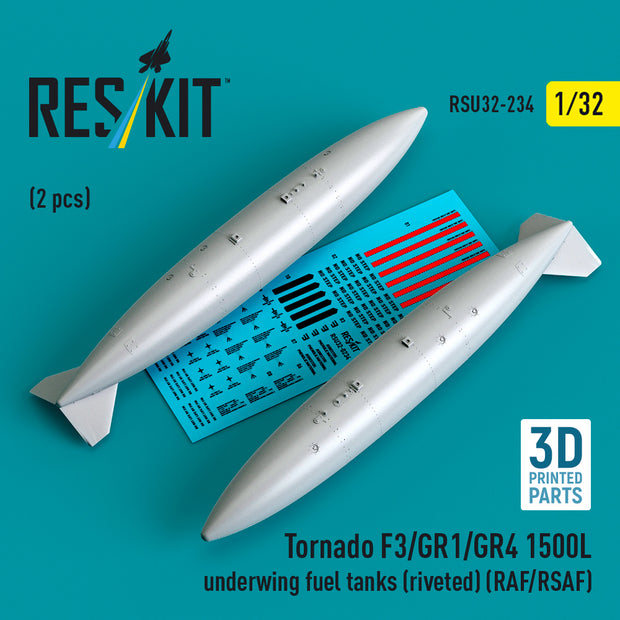 Tornado F3/GR1/GR4 1500L underwing fuel tanks (riveted) (RAF/RSAF) (2 pcs) (3D Printed) Scale 1:32 ResKit RSU32-0234