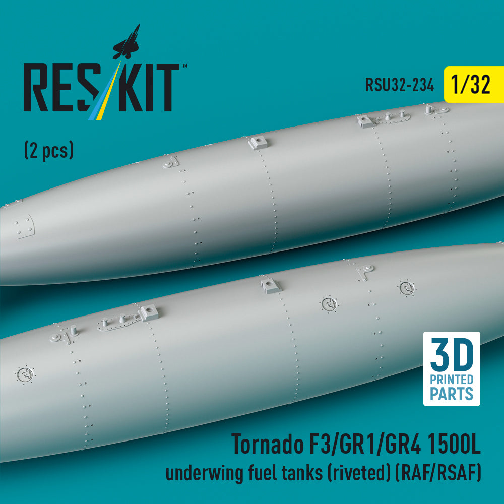 Tornado F3/GR1/GR4 1500L underwing fuel tanks (riveted) (RAF/RSAF) (2 pcs) (3D Printed) Scale 1:32 ResKit RSU32-0234