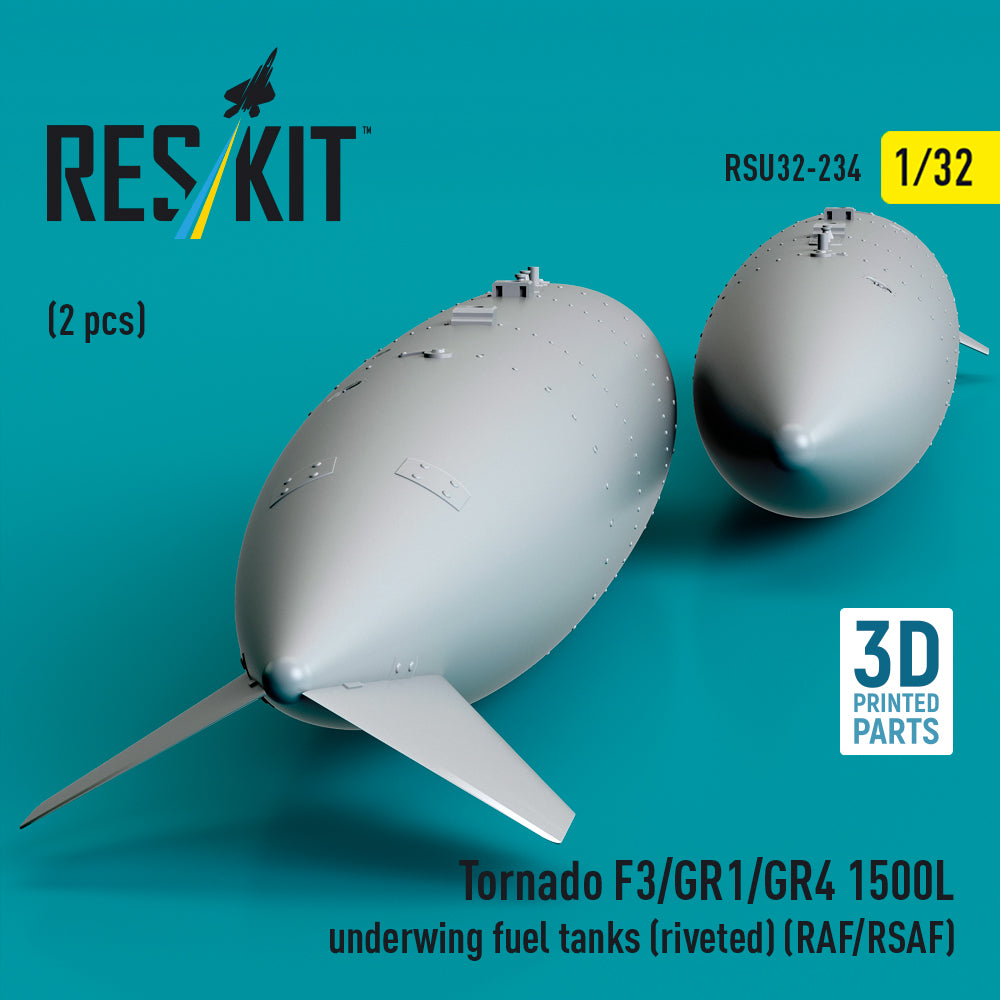 Tornado F3/GR1/GR4 1500L underwing fuel tanks (riveted) (RAF/RSAF) (2 pcs) (3D Printed) Scale 1:32 ResKit RSU32-0234