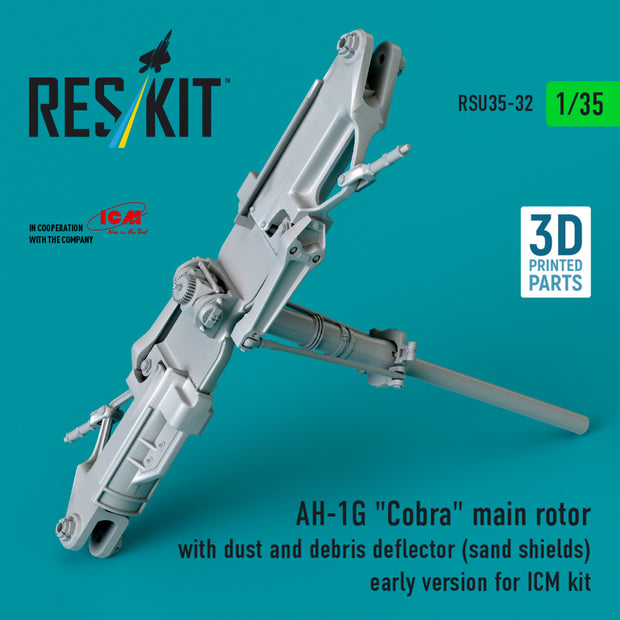 Bell AH-1G Cobra Main Rotor with dust and debris deflector (sand shields) early version for ICM kit (3D Printed) Scale 1:35 ResKit RSU35-0032 for Helicopters Model Kit