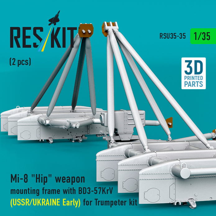Mi-8 Hip weapon mounting frame with BD3-57KrV (USSR/UKRAINE Early) for Trumpeter kit (2 pcs) (3D Printed) Scale 1:35 ResKit RSU35-0035