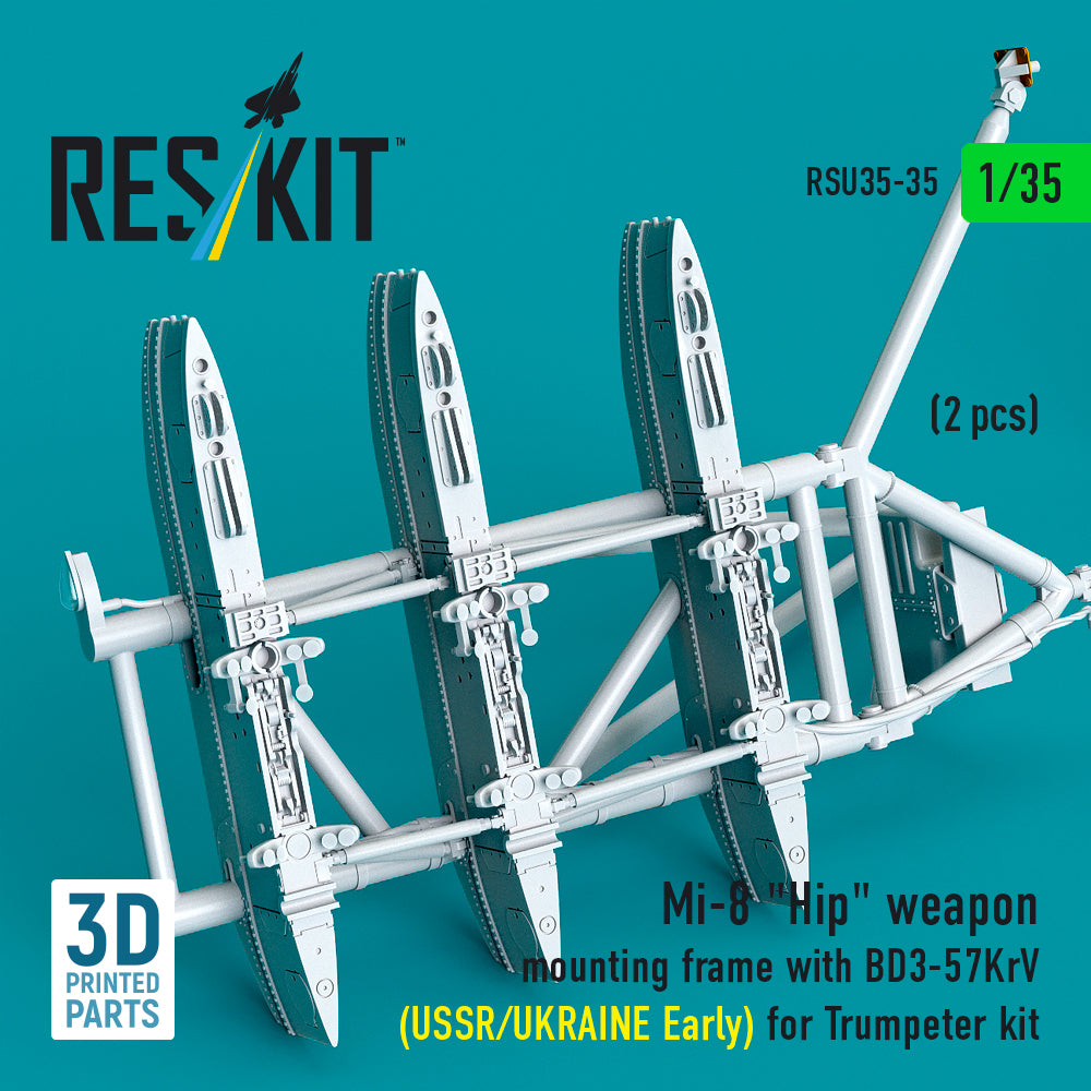 Mi-8 Hip weapon mounting frame with BD3-57KrV (USSR/UKRAINE Early) for Trumpeter kit (2 pcs) (3D Printed) Scale 1:35 ResKit RSU35-0035