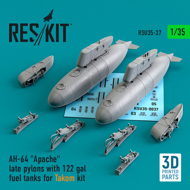 AH-64 Apache late Pylons with 122 gal Fuel Tanks for Takom kit (3D Printing) Scale 1:35 ResKit RSU35-0037 for Helicopters Model Kit
