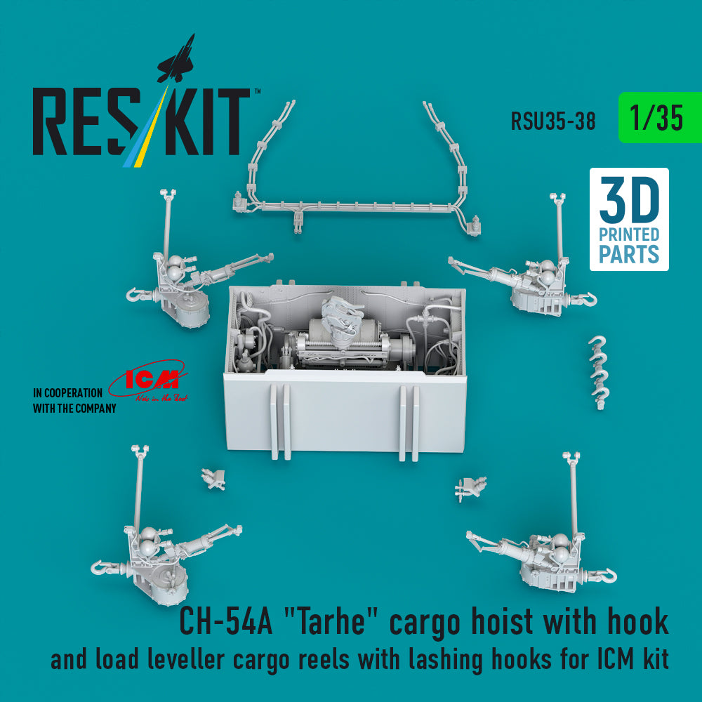 CH-54A Tarhe cargo hoist with hook and load leveller cargo reels with lashing hooks for ICM kit (3D Printed) Scale 1:35 ResKit RSU35-0038
