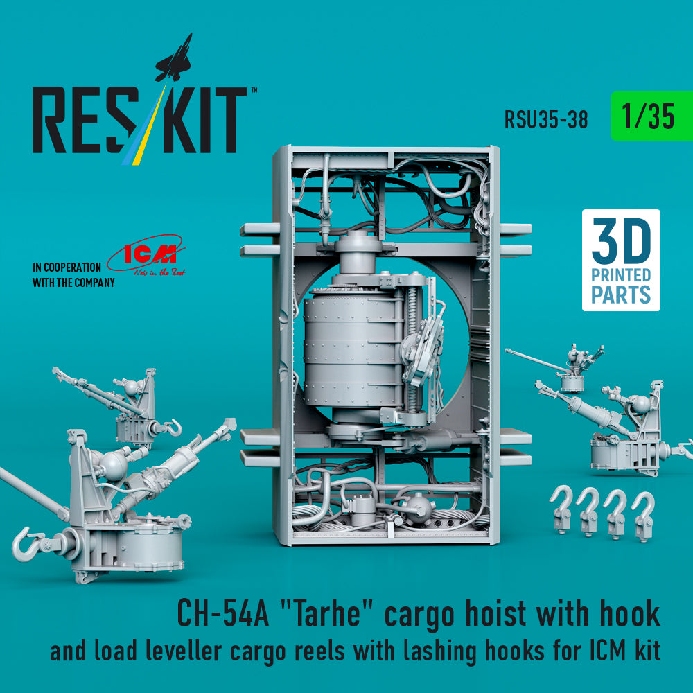 CH-54A Tarhe cargo hoist with hook and load leveller cargo reels with lashing hooks for ICM kit (3D Printed) Scale 1:35 ResKit RSU35-0038