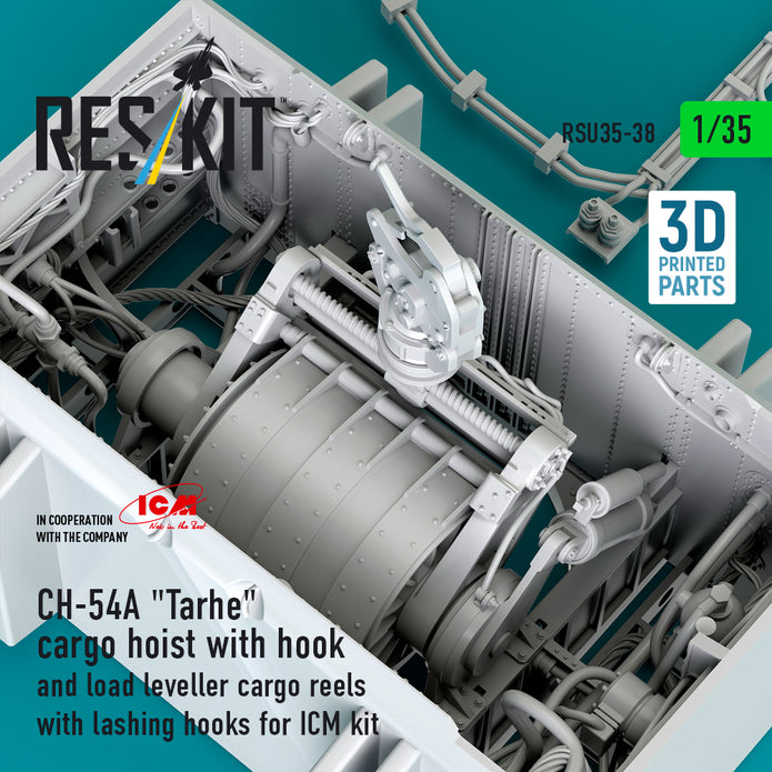 CH-54A Tarhe cargo hoist with hook and load leveller cargo reels with lashing hooks for ICM kit (3D Printed) Scale 1:35 ResKit RSU35-0038