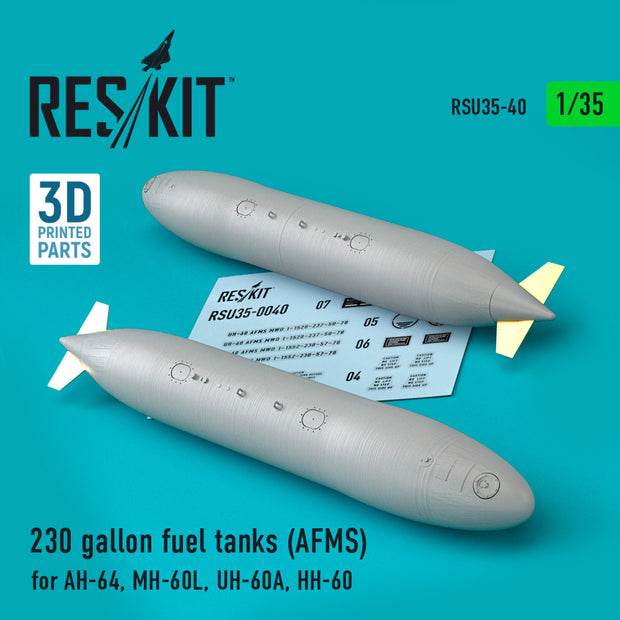 230 Gallon Fuel Tanks (AFMS) for AH-64, MH-60L, UH-60A, HH-60 (2 pcs) (3D printing) Scale 1:35 ResKit RSU35-0040 for Helicopters Model Kit