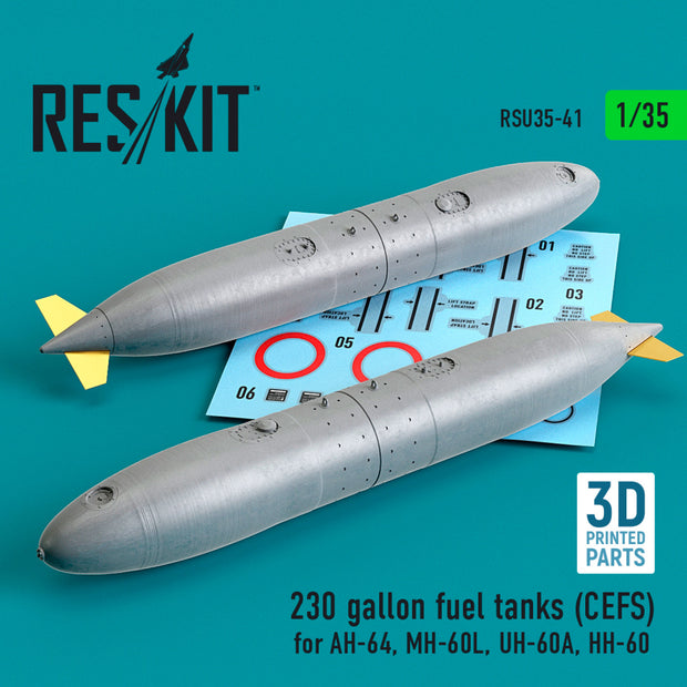 230 Gallon Fuel Tanks (CEFS) for AH-64, MH-60L, UH-60A, HH-60 (3D Printing) (2 pcs) Scale 1:35 ResKit RSU35-0041 for Helicopters Model Kit
