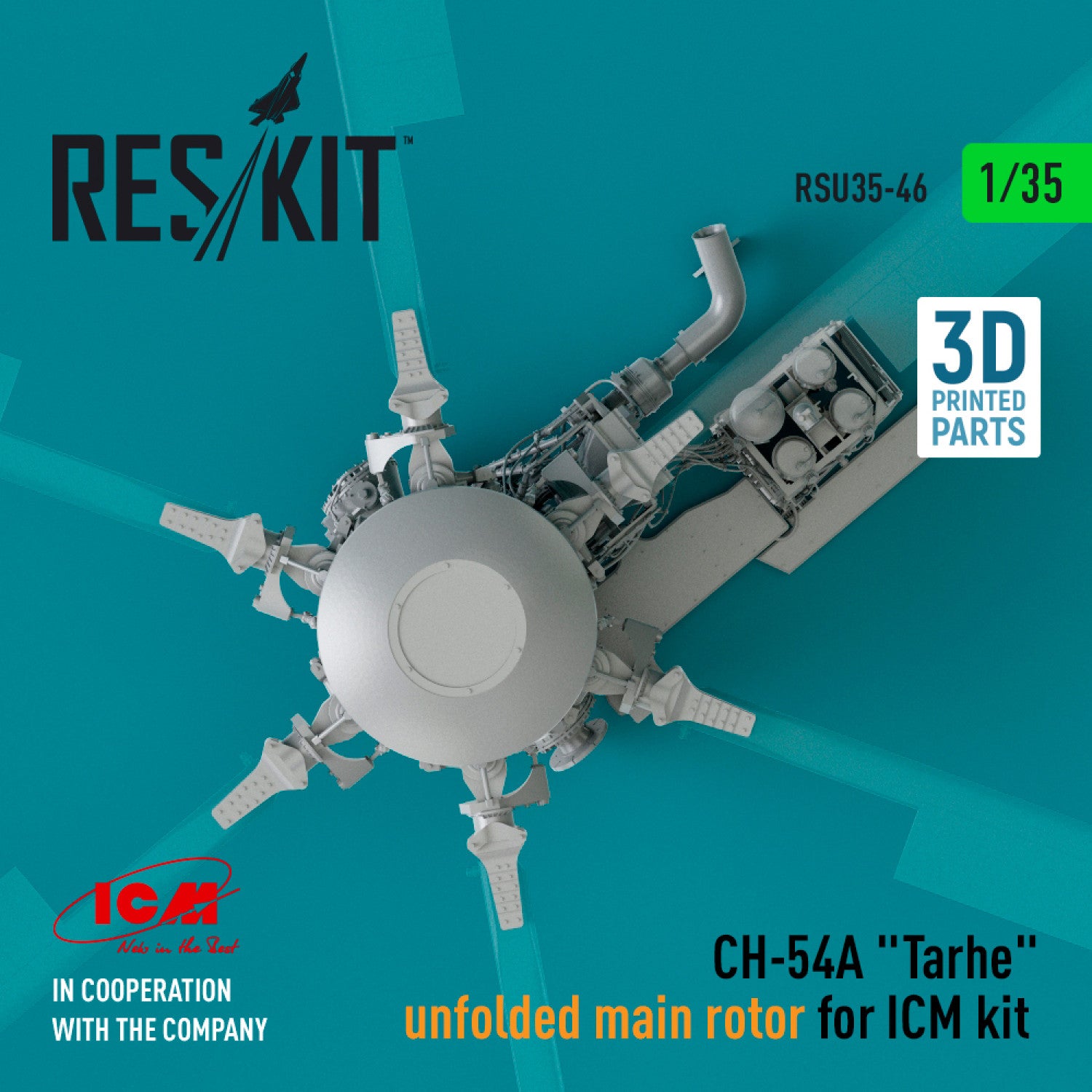 Sikorsky CH-54A Tarhe unfolded Main Rotor for ICM kit (3D Printed) Scale 1:35 ResKit RSU35-0046 for Helicopters Model Kit