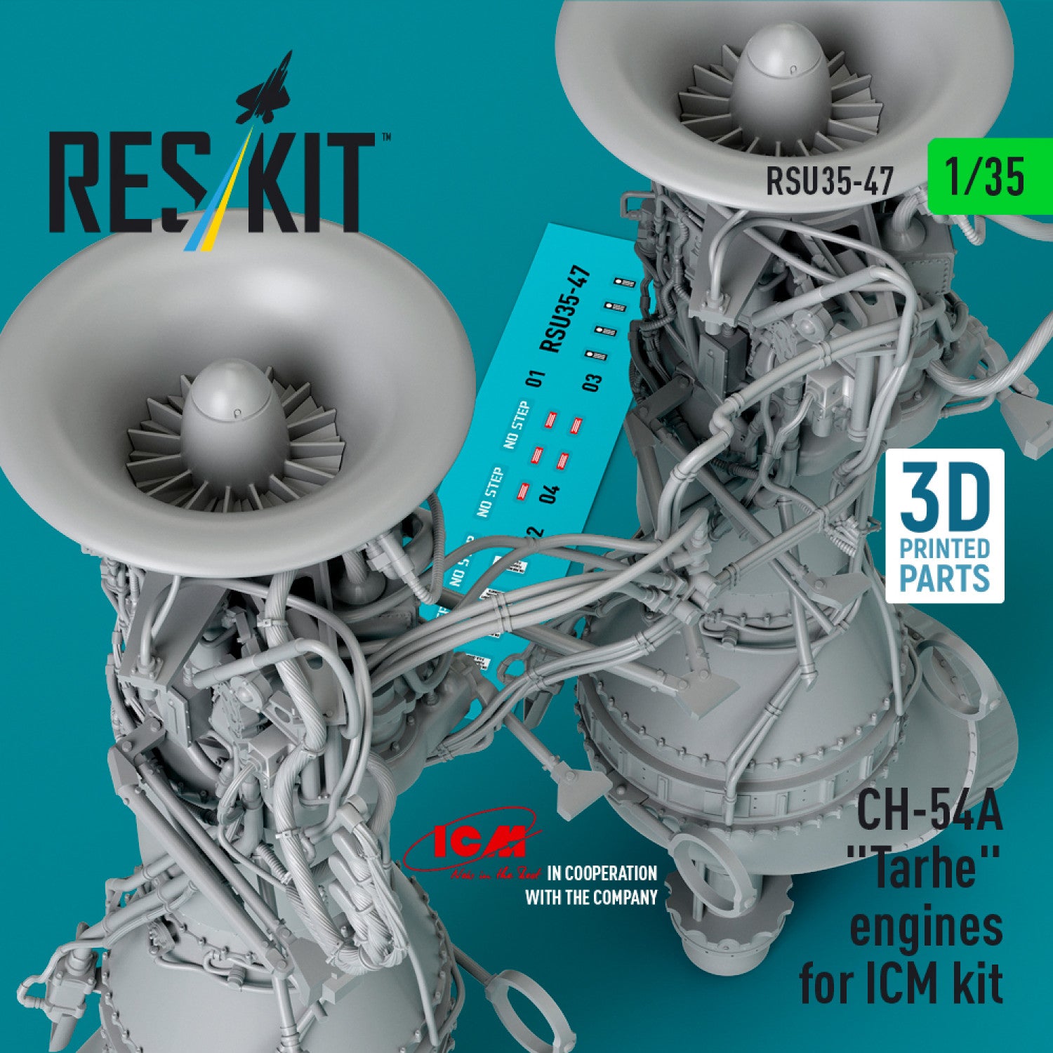 Sikorsky CH-54A Tarhe Engines for ICM kit (3D Printed) Scale 1:35 ResKit RSU35-0047 for Helicopters Model Kit
