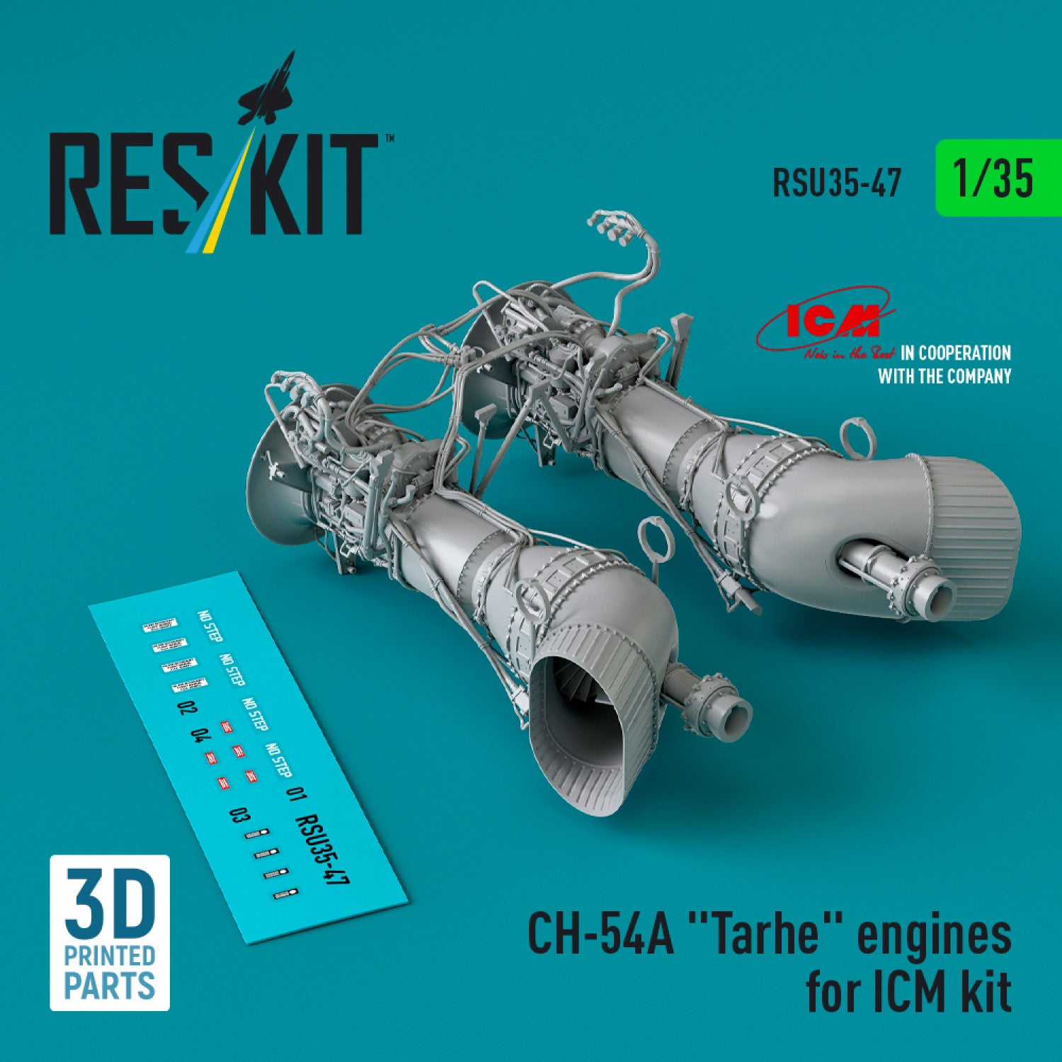Sikorsky CH-54A Tarhe Engines for ICM kit (3D Printed) Scale 1:35 ResKit RSU35-0047 for Helicopters Model Kit