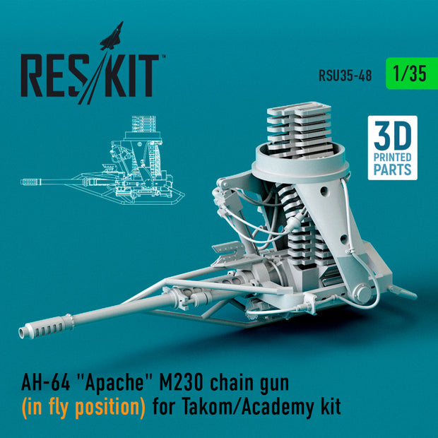 AH-64 Apache M230 Chain Gun (in fly position) for Takom/Academy kit (3D printing) Scale 1:35 ResKit RSU35-0048 for Helicopters Model Kit