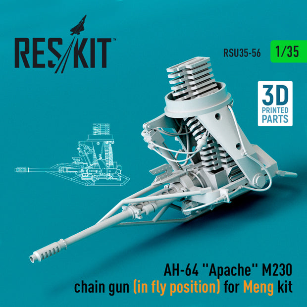 AH-64 Apache M230 Chain Gun (in fly position) for Meng kit (3D Printed) Scale 1:35 ResKit RSU35-0056 for Helicopters Model Kit