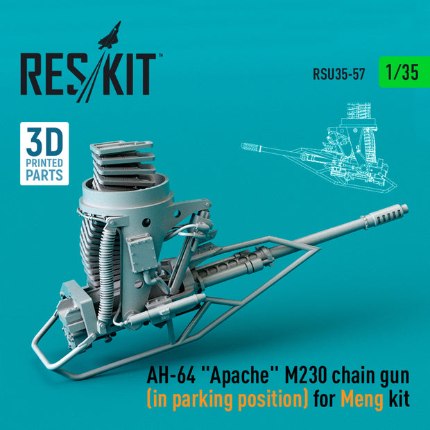 AH-64 Apache M230 Chain Gun (in parking position) for Meng kit (3D Printed) Scale 1:35 ResKit RSU35-0057 for Helicopters Model Kit