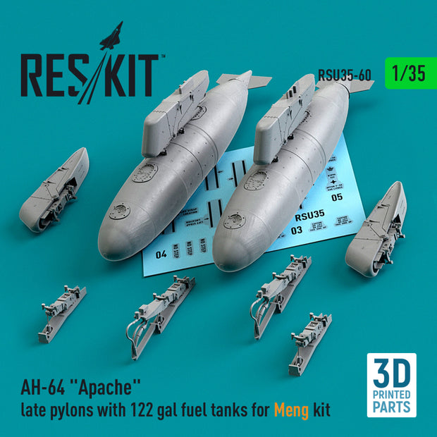 AH-64 Apache late Pylons with 122 gal Fuel Tanks for Meng kit (3D Printed) Scale 1:35 ResKit RSU35-0060 for Helicopters Model Kit