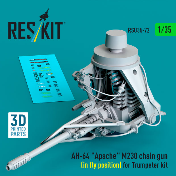 AH-64 Apache M230 Chain Gun (in Fly Position) for Trumpeter kit (3D Printed) Scale 1:35 ResKit RSU35-0072 for Helicopters Model Kit