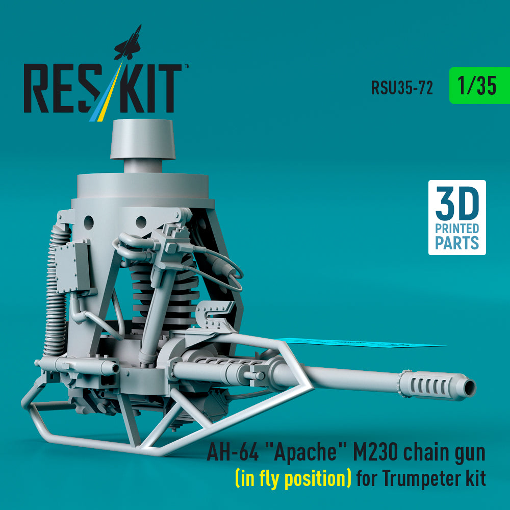 AH-64 Apache M230 Chain Gun (in Fly Position) for Trumpeter kit (3D Printed) Scale 1:35 ResKit RSU35-0072 for Helicopters Model Kit