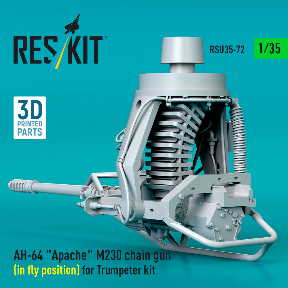 AH-64 Apache M230 Chain Gun (in Fly Position) for Trumpeter kit (3D Printed) Scale 1:35 ResKit RSU35-0072 for Helicopters Model Kit