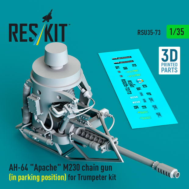 AH-64 Apache M230 Chain Gun (in Parking Position) for Trumpeter kit (3D Printed) Scale 1:35 ResKit RSU35-0073 for Helicopters Model Kit