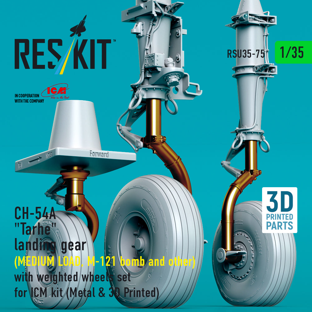 CH-54A Tarhe landing gear (MEDIUM LOAD, M-121 bomb and other) with weighted wheels set for ICM kit (Metal & 3D Printed) Scale 1:35 ResKit RSU35-0075