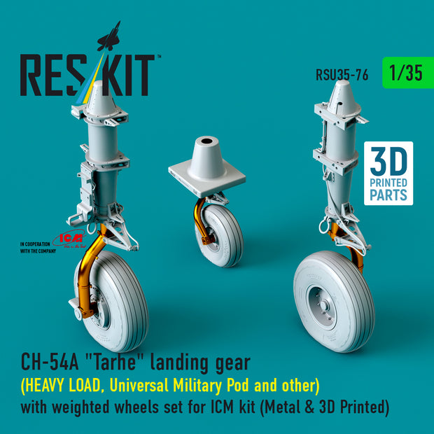 CH-54A Tarhe landing gear (HEAVY LOAD, Universal Military Pod and other) with weighted wheels set for ICM kit (Metal & 3D Printed) Scale 1:35 ResKit RSU35-0076