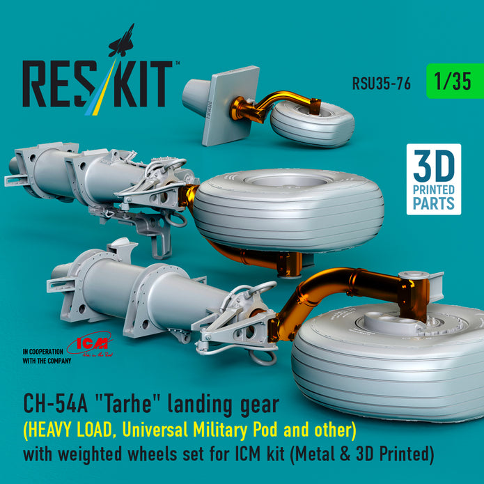 CH-54A Tarhe landing gear (HEAVY LOAD, Universal Military Pod and other) with weighted wheels set for ICM kit (Metal & 3D Printed) Scale 1:35 ResKit RSU35-0076