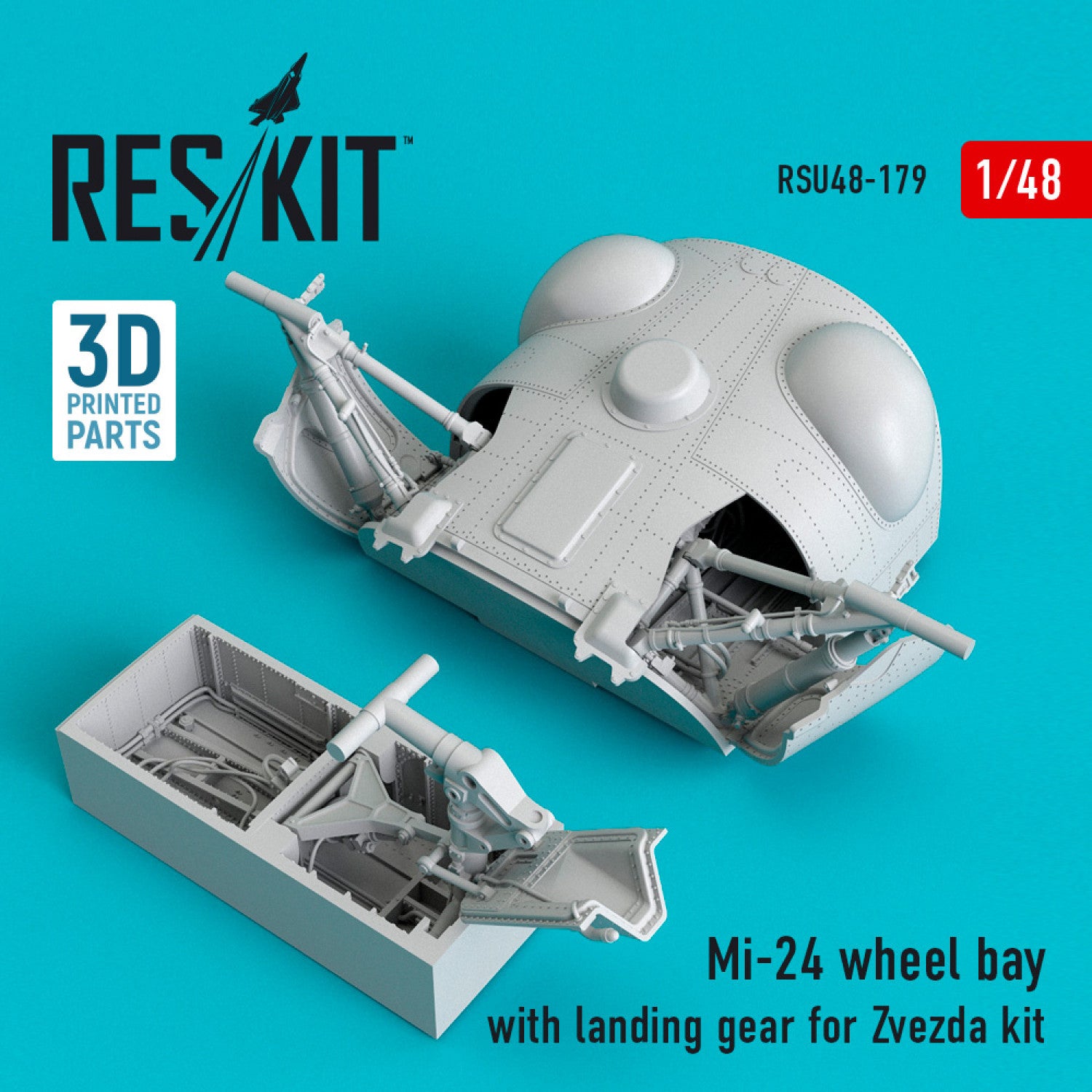 Mil Mi-24 Wheel Bay with Landing Gear for Zvezda kit Scale 1:48 ResKit RSU48-0179 for Helicopters Model Kit