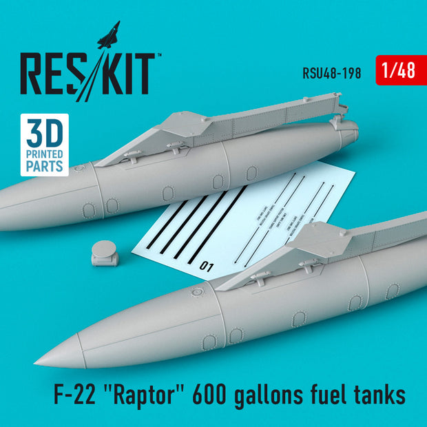Lockheed Martin F-22 Raptor 600 gallons Fuel Tanks Scale 1:48 ResKit RSU48-0198 for Aircraft Model Kit