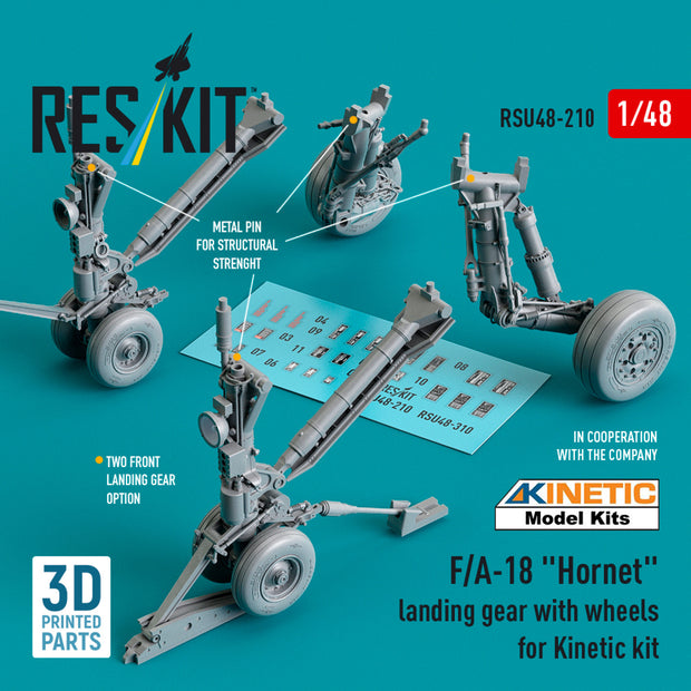 F/A-18 Hornet Landing Gears with Wheels for Kinetic kit (Resin & 3D Printed) Scale 1:48 ResKit RSU48-0210 for Aircraft Model Kit