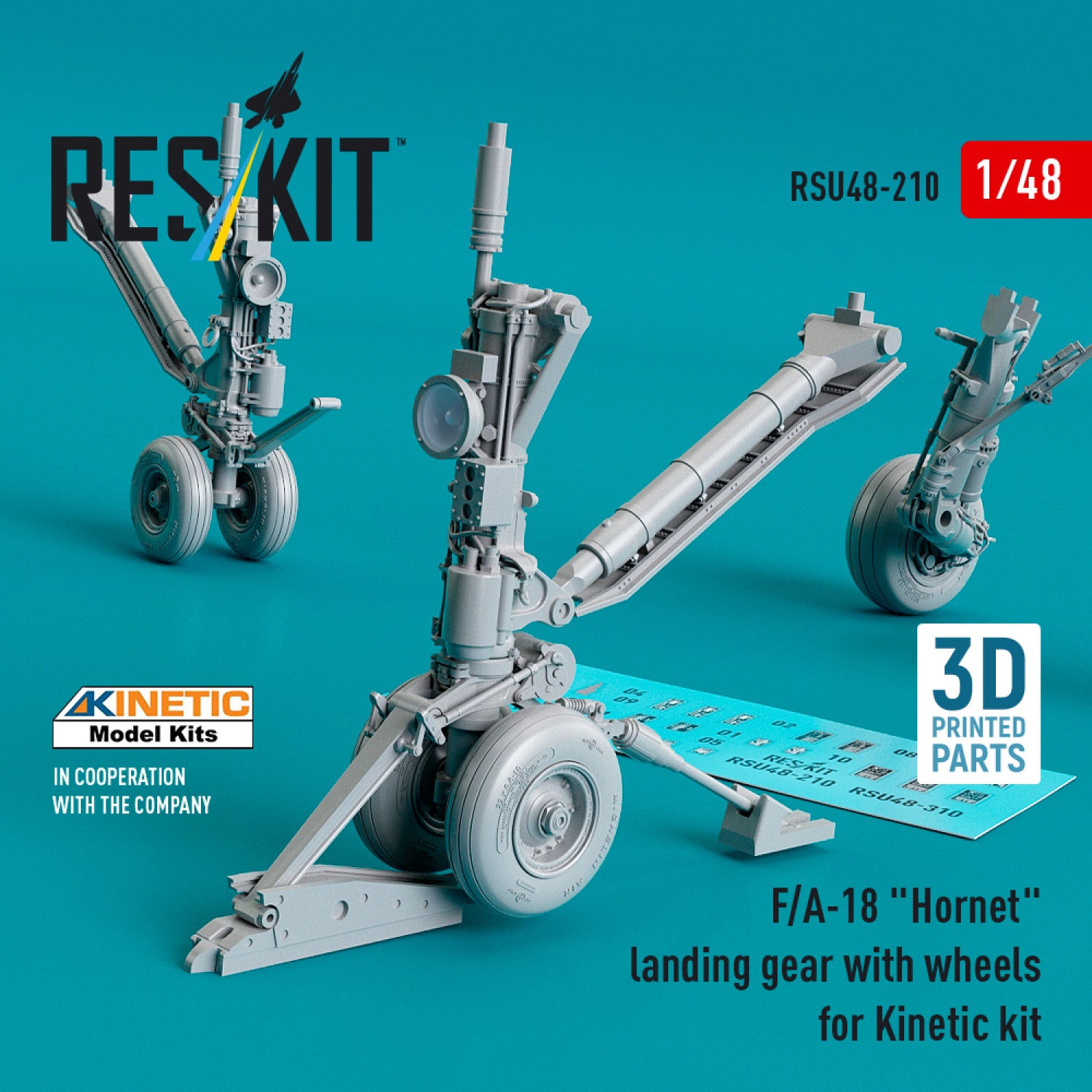 F/A-18 Hornet Landing Gears with Wheels for Kinetic kit (Resin & 3D Printed) Scale 1:48 ResKit RSU48-0210 for Aircraft Model Kit