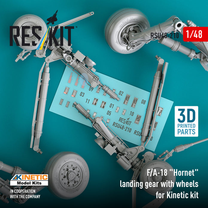 F/A-18 Hornet Landing Gears with Wheels for Kinetic kit (Resin & 3D Printed) Scale 1:48 ResKit RSU48-0210 for Aircraft Model Kit