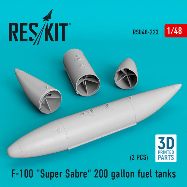North American F-100 Super Sabre 200 Gallon Fuel Tanks (3D Printing) Scale 1:48 ResKit RSU48-0223 for Aircraft Model Kit