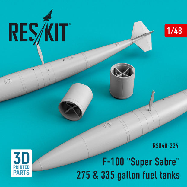 North American F-100 Super Sabre 275 & 335 Gallon Fuel Tanks (3D Printing) Scale 1:48 ResKit RSU48-0224 for Aircraft Model Kit