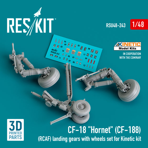 CF-18 Hornet (CF-188) (RCAF) Landing Gears with Wheels set for Kinetic kit (3D Printed) Scale 1:48 ResKit RSU48-0243 for Aircraft Model Kit