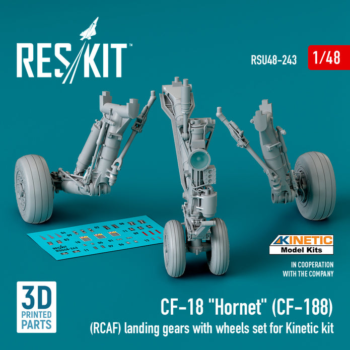 CF-18 Hornet (CF-188) (RCAF) Landing Gears with Wheels set for Kinetic kit (3D Printed) Scale 1:48 ResKit RSU48-0243 for Aircraft Model Kit